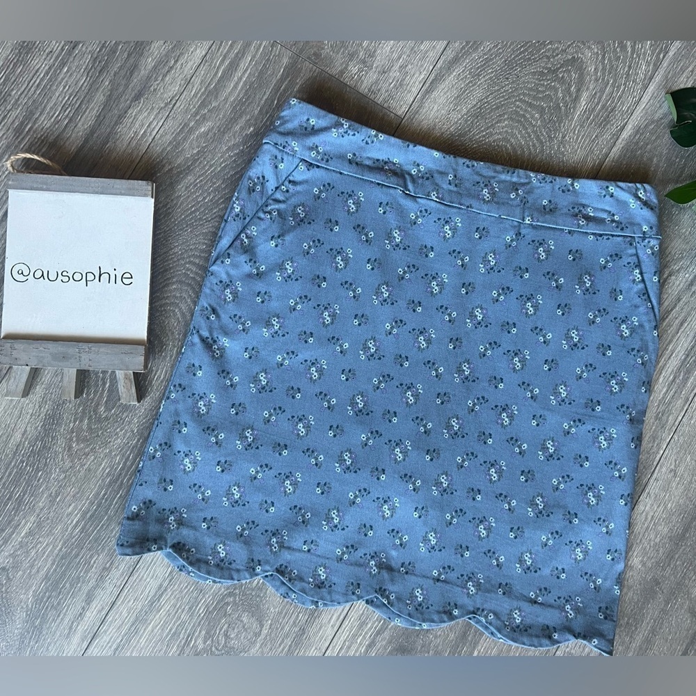 Tribal -stitch fix chambray floral stretch skirt built-in shorts scalloped hem 2